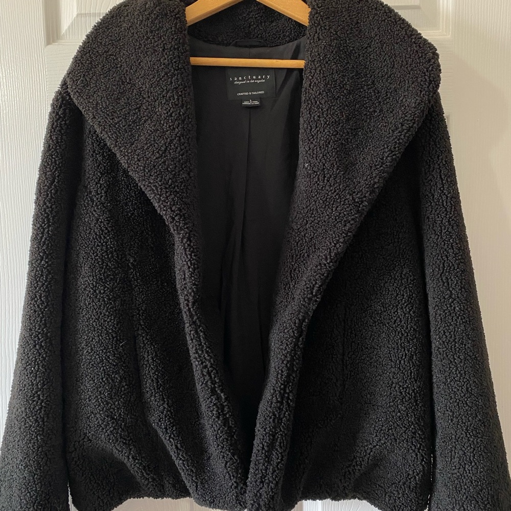 Sanctuary Faux Sherpa Teddy Jacket In Black - Picture 9 of 9